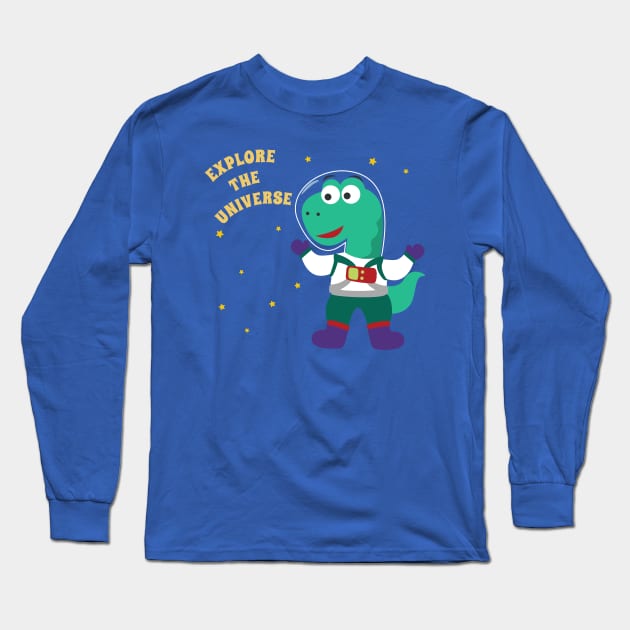 Funny dinosaur in space. Dinosaur in outer space. Long Sleeve T-Shirt by KIDS APPAREL